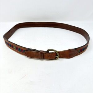 YRI NCC Plaid Ribbon & Leather Belt Size 40